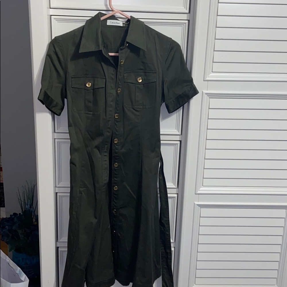 Green Calvin Klein button up dress